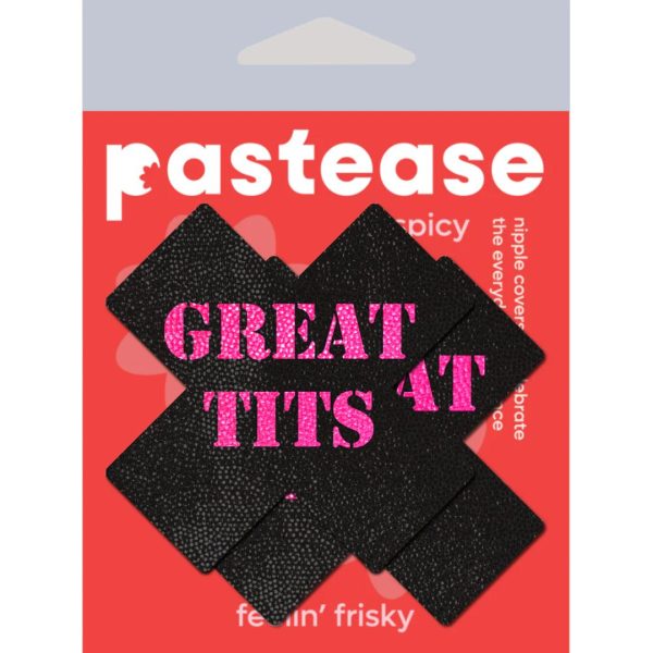 Pastease Black with Pink  Great Tits  Cross Nipple Pasties Sale - Image 3