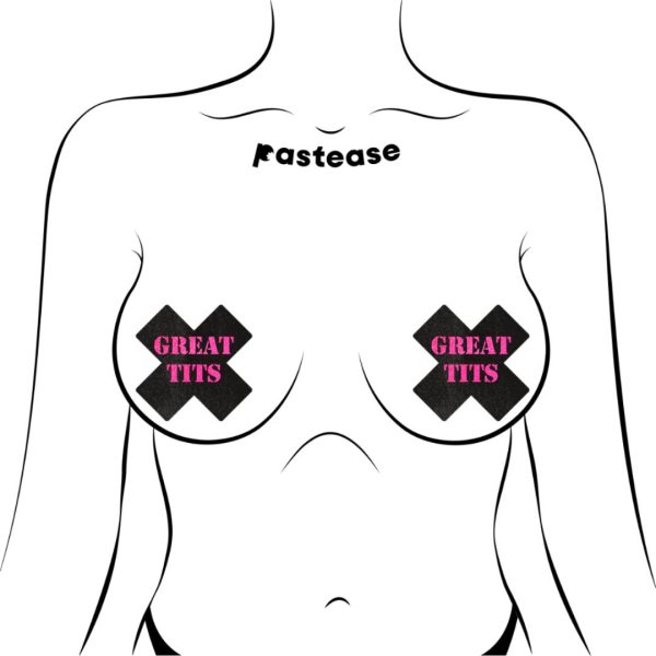 Pastease Black with Pink  Great Tits  Cross Nipple Pasties Sale - Image 2