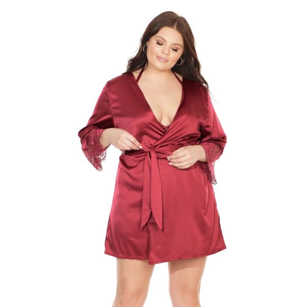 Stretch Satin Robe with Lace Sleeve Online now - Image 3